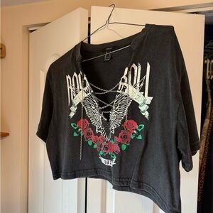 Forever 21 Black Rock Graphic Tee with Chains